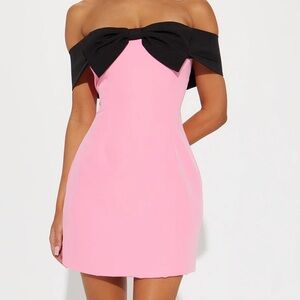 Elegant Pink and Black Off-Shoulder Dress
